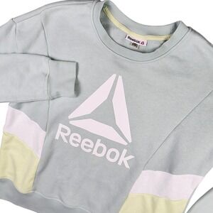 Reebok Pullover Logo Spell Out Sweatshirt Womens M Pastel Colorblock Athletic